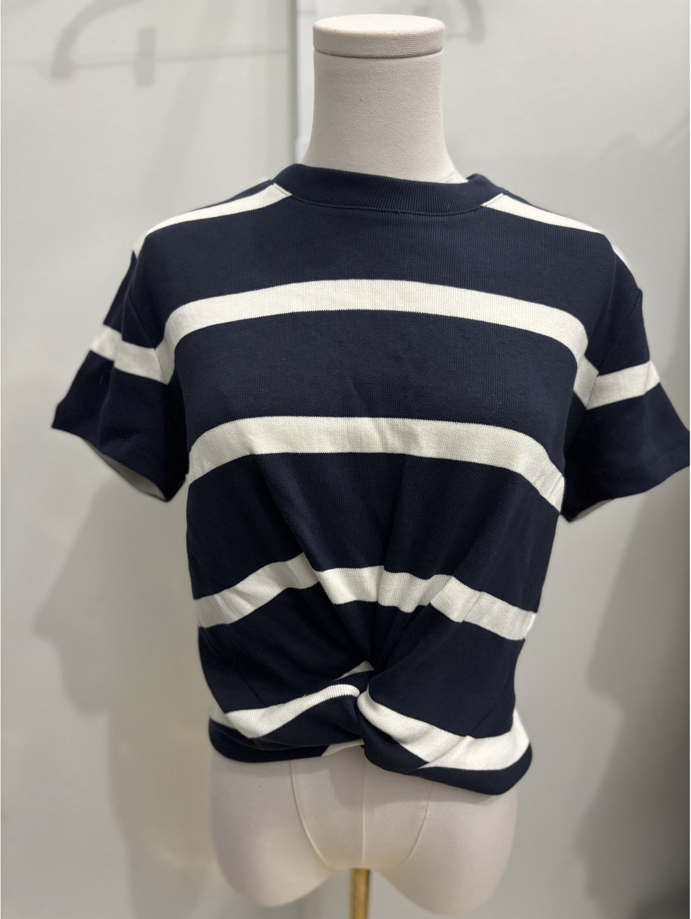 Ann Taylor Navy and White Striped Knot T-Shirt